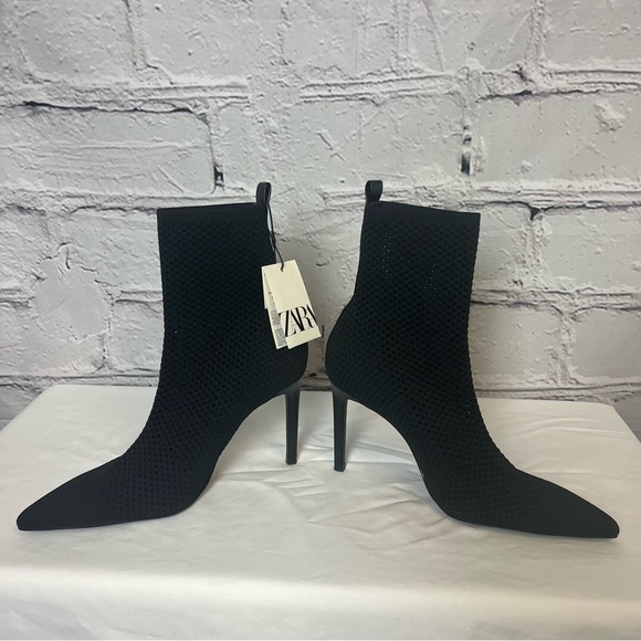 ZARA Black Stiletto Mesh like  Bootie - Picture 2 of 8